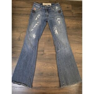 Parasuco Womens 27 Low Rise Boot Cut Jeans Distressed Embroidered Y2K Vintage
